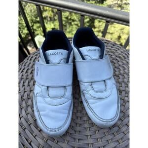 Lacoste Strap Shoes Mens 9 White Navy Leather Preppy Sneakers Trainers